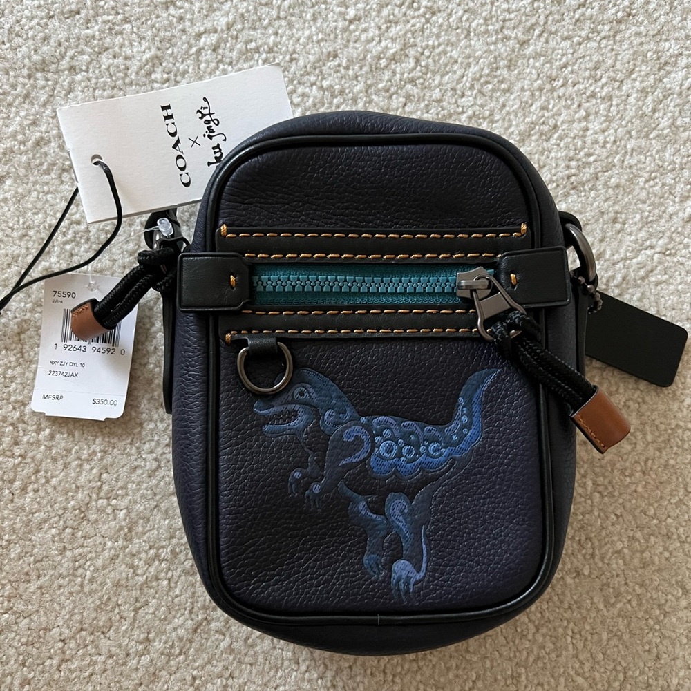 COACH REXY DYLAN 10 BY ZHU JINGYI BLACK/BLUE LEATHER CROSSBODY new with tags